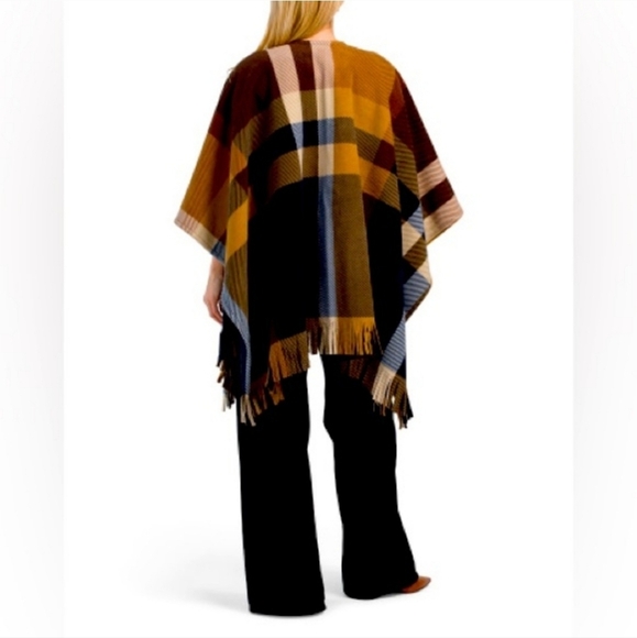 London Fog Colorblock Fringe Fleece Poncho NWT - Picture 4 of 11